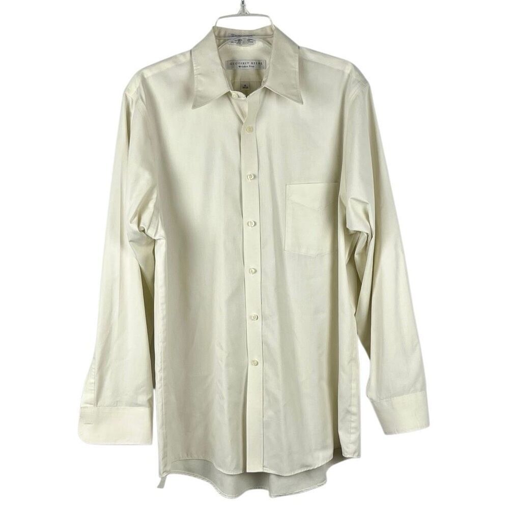 Geoffrey Beene Button Up Dress Cream Wrinkle Free Shirt 15 34/35